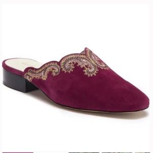 Anthropologie Bettye Muller Fortune Embroidered Suede Mules Size 6